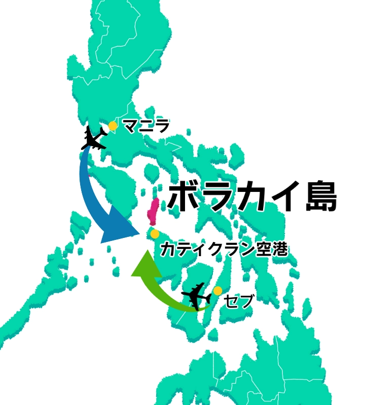 マニラからボラカイ島へのアクセスマップ